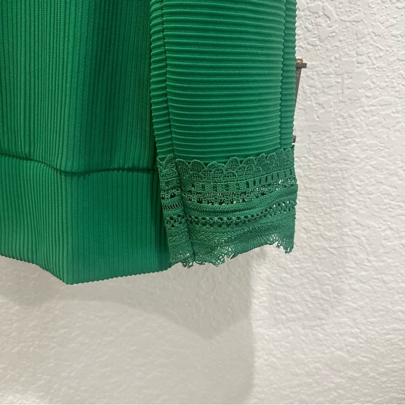Green Ribbed Long Sleeve Top with Lace Trim | Easy Everyday Fit | NWT - Picture 6 of 8